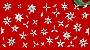 Çiçekli ipek eşarp. El çizimi çiçek unsurları olan soyut çizim raster deseni. 1950-1960 motifleri. Retro tekstil tasarım koleksiyonu. Kırmızıda kırmızı.