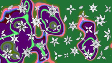 El çizimi çiçekli soyut çizim kalıbı. Raster illüstrasyonu. Yeşil renkte çiçekler.