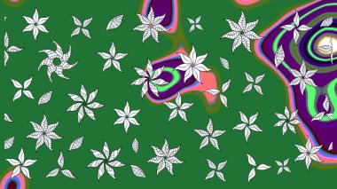 El çizimi çiçek çizimi deseni (fayans). Şirin çiçekli, desenli, yeşil renkli bir eskiz deseni. Tekstil için suluboya çizim deseni.