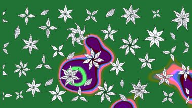 Parlak çiçekli kolaj çiçekleri yeşildir. Çiçekli zambakların eskiz geçmişi. Çiçek tasarımı için inanılmaz kolaj cennet tarzı..