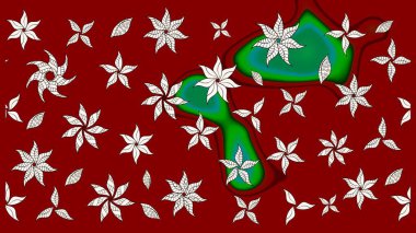 Parlak renkli çiçekli ve kırmızı yapraklı harika bir çiçek deseni. Moda baskıları için zarif bir şablon. Modern çiçek arkaplanı. Halk stili.