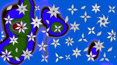 Mavi renkte etnik çiçeklerle süslenmiş zarif bir eskiz. Raster Çiçek İllüstrasyonu güzel tekstil..