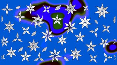 Suluboya çiçekli çiçek deseni. Raster illüstrasyonu. Mavi renkte Asya tekstili.