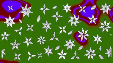 Raster illüstrasyonundaki çiçek desenli çizim. Yeşil renkli çiçekler. Renkli Bahar Teması eskiz kalıbı. Düz Çiçek Elementleri Tasarımı.