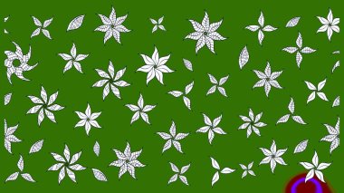 Elle çizilmiş çiçek desenli Raster çizimi. Tekstil, kumaş, ambalaj, hatıra defteri için hoş bir çiçek arkaplanı. Çocuksu tasarım. Yeşil arkaplanda.