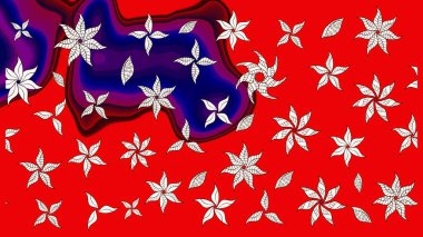 Çiçekler. Soyut etnik raster çizim kalıbı. Vadinin çiçekleri kırmızı renklerde.