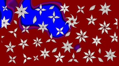 Ağaç dallı bahar çiçekleri, çiçek siluetiyle kırmızı renkte desen. Raster deseni.