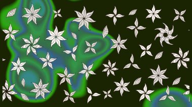 Çok renkli, zarif küçük çiçekler ve gri renkli komik böcekler, raster desen, illüstrasyon.