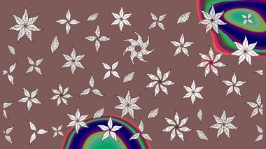 Kahverengi renkli şirin çiçek deseni. Raster Modaya uygun kumaş deseni. Renkli Bahar Teması eskiz kalıbı. Düz Çiçek Elementleri Tasarımı.