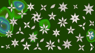 El çizimi çiçekli soyut çizim kalıbı. Raster illüstrasyonu. Yeşil renkte çiçekler.