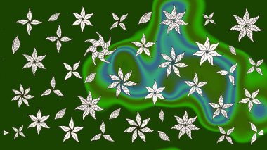 Çiçekli karalama şeklinde Raster çiçek deseni. Nazik, sevimli çiçek arkaplanı. Yeşil renkte çiçekler.