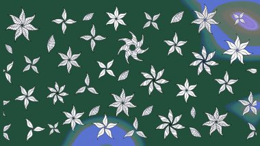 Raster illüstrasyonundaki çiçek desenli çizim. Yeşil renkli çiçekler. Renkli Yaz Temalı eskiz kalıbı. Düz Çiçek Elementleri Tasarımı.