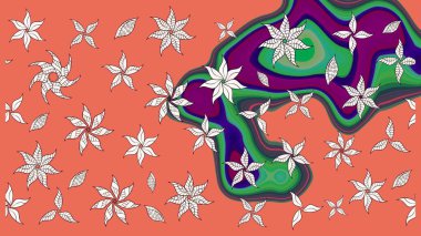 Çiçekli karalama şeklinde Raster çiçek deseni. Nazik, narin çiçek arkaplanı. Turuncu renkte çiçekler.