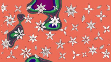 Çiçek desenli çizim. Raster illüstrasyonu. Asya tekstil tarzında. Turuncu renkli çiçekler. Renkli Bahar Teması eskiz kalıbı. Düz Çiçek Elementleri Tasarımı.