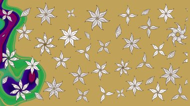 Sarı renkli etnik çiçekli zarif eskiz deseni. Raster Çiçek İllüstrasyonu güzel tekstil..