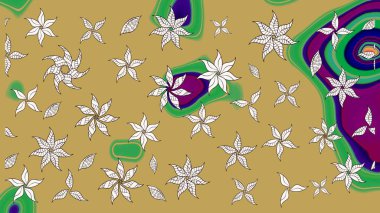 Eskiz klasiği. Raster Şirin kumaş deseni. Renkli Bahar Teması eskiz kalıbı. Düz Çiçek Elementleri Tasarımı.