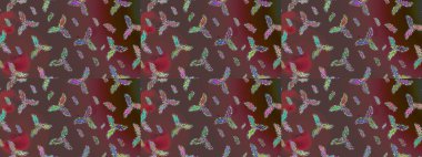Çiçek Elementleri 'nin soyut geçmişi. Raster kış deseni. Kahverengi, yeşil ve kırmızı renkler üzerine tasarım. Raster illüstrasyonu.