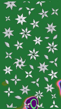 Patlayan çiçekler soyut olarak yerleştirilmiş. Yumuşak, yeşil renkli bahar çiçekleri. Raster illüstrasyonu. Raster deseni.