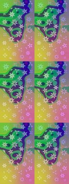 Suluboya elle çizilmiş çiçek desenli eskiz deseni. Parlak renkli fantezi çiçekleri, yapraklar, yeşil renkli tomurcuklar.