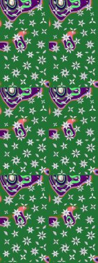 El çizimi çiçek çizimi deseni (fayans). Şirin çiçekli, desenli, yeşil renkli bir eskiz deseni. Tekstil için suluboya çizim deseni.