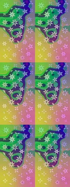 Suluboya elle çizilmiş çiçek desenli eskiz deseni. Parlak renkli fantezi çiçekleri, yapraklar, yeşil renkli tomurcuklar.