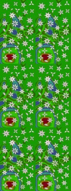 Küçük yeşil çiçeklerle oldukça eski bir besin torbası deseni. Tekstil, kumaş, kapaklar, duvar kağıtları, baskı, paket, koleksiyon defteri, örgü, dekupaj için çiçek arkaplanı..