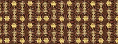 Raster illüstrasyonu. Kahverengi, sarı ve bej renkler. Noel ve yeni yıl moda baskıları için tatil tasarımı. Kar tanelerinin soyut arkaplanlı Noel deseni.