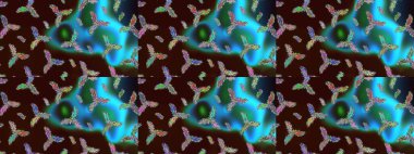 Kahverengi, mavi ve yeşil renklerde şirin kar taneleri. Soyut duvar kâğıdı, ambalaj dekorasyonu. Kışın sembolü, mutlu noeller, mutlu yeni yıl kutlaması Raster illüstrasyonu. Kar tanesi kadar basit..