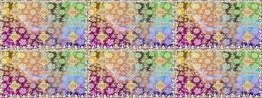 Raster illüstrasyonu. Tarafsız renklerde altın. Kusursuz ortaçağ çiçek deseni. Dekoratif simetri arabesk. Doğum günü, davetiye ya da afiş için tebrik kartı.