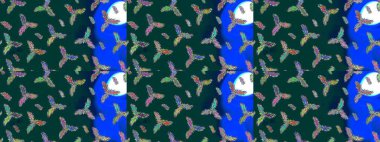 Kar tanesi rengarenk desen. Kar taneleri deseni. Raster illüstrasyonu. Raster kar taneleri arka planda. Soyut kar taneleri arkaplanda izole edilmiş düz tasarım.