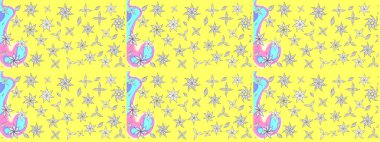 Çiçek ve yapraklı çiçek deseni. Küçük çiçekli şirin bir desen. Raster illüstrasyonu.