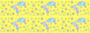 Sarı renkli etnik çiçekli zarif eskiz deseni. Raster Çiçek İllüstrasyonu güzel tekstil..