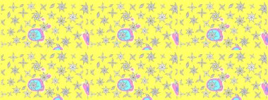 Sarı renkli etnik çiçekli zarif eskiz deseni. Raster Çiçek İllüstrasyon Şirin Tekstil.