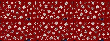 Ağaç dallı bahar çiçekleri, çiçek siluetiyle kırmızı renkte desen. Raster deseni.