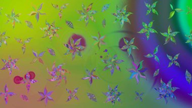 Parlak çiçekli yeşil renkler üzerine soyut çizim deseni. Küçük çiçekte hoş bir çiçek deseni var. Çiçek elementli zarif raster dokusu..