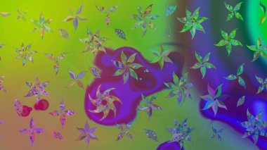 Düz Çiçek Elementleri Tasarımı. Renkli Bahar Teması eskiz kalıbı. Raster illüstrasyonu. Yeşil renkli çiçekler. Çiçekli çiçek deseni, suluboya..