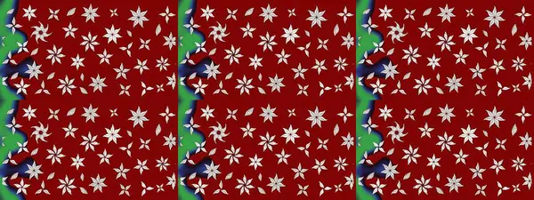 Yapraklı çiçekler ve kırmızı renklerde papatya çiçekleri. Eskiz arkaplan modeli. Raster - stok.