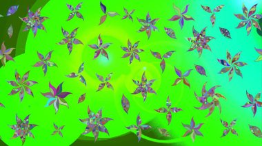 Raster illüstrasyonundaki çiçek desenli çizim. Yeşil renkte çiçekler.