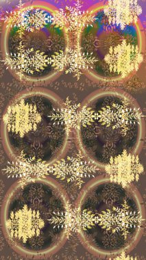 Kış konsepti Düz yatıyordu. Raster illüstrasyonu. Kahverengi, bej ve sarı renklerde kar tanelerinden oluşan kış deseni.