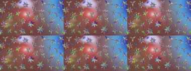 Küçük çiçekte hoş bir çiçek deseni var. Kahverengi renkler ve parlak çiçekler üzerine soyut çizim deseni. Çiçek elementli zarif raster dokusu..