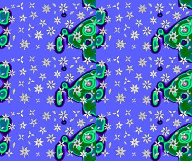 Mavi renkli şirin tekstil tarzında. Çiçek duvar kâğıdı. Renkli çizim kalıbı. Raster illüstrasyonu. Çiçek arka planı.