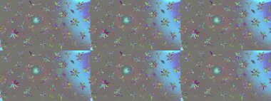 Raster illüstrasyonu. Çiçek ve yapraklı karalama şeklinde Raster çiçek deseni. Gri renkte bahar çiçekleri..