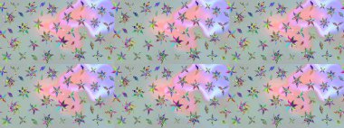 Çiçek tasarımı için inanılmaz bir kolaj cenneti tarzı. Parlak çiçekli kolaj çiçekleri gridir. Çiçekli zambaklar eskiz arka planı.