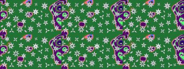 Çiçek yeşili eskiz deseni. Raster çiçek izi. Klasik taslak çizimi.