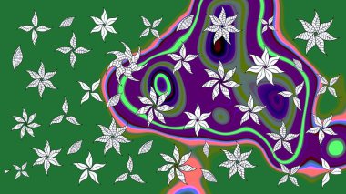 Çiçekli zambakların eskiz geçmişi. Çiçek tasarımı için inanılmaz bir kolaj cenneti tarzı. Parlak çiçekli kolaj çiçekleri yeşil.