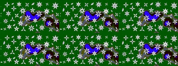 Şirin çiçekli eskiz deseni ve yeşil renkli yapraklar, suluboya çiçek deseni, duvar kağıdı, kart veya kumaş için fayanslı. Raster illüstrasyonu.