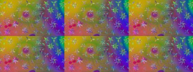 Ağaç dallı bahar çiçekleri ile desen, çiçek siluetiyle yeşil renkler. Raster deseni.