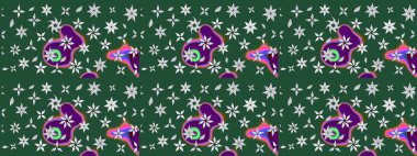 Düz Çiçek Elementleri Tasarımı. Renkli Bahar Teması eskiz kalıbı. Süslü kumaş deseni. Raster illüstrasyonunda çiçek deseni çizimi.