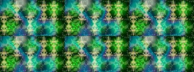 Kar tanelerinin soyut arkaplanlı Noel şablonu. Yeşil, mavi ve nötr kar taneleri. Noel ve yeni yıl moda baskıları için tatil tasarımı. Renkler. Raster illüstrasyonu.