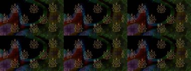 Birçok siyah ve soyut çiçekli tropikal desenler. Küçük çiçekteki sevimli çiçek deseni. Varicoloblack raster kusursuz illüstrasyon.